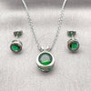 Rhodium Gold Filled Earring and Pendant Adult Set, Rolo Design, with Green Cubic Zirconia, Polished, Rhodium Finish, 10.460.0003.1