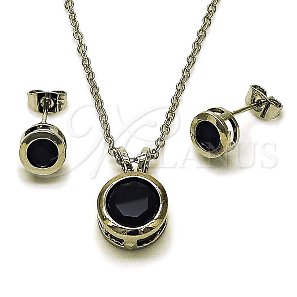 Rhodium Gold Filled Earring and Pendant Adult Set, Rolo Design, with Black Cubic Zirconia, Polished, Rhodium Finish, 10.460.0003.2