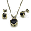 Rhodium Gold Filled Earring and Pendant Adult Set, Rolo Design, with Black Cubic Zirconia, Polished, Rhodium Finish, 10.460.0003.2