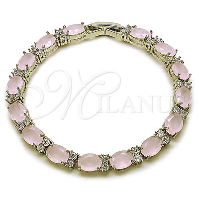 Rhodium Gold Filled Tennis Bracelet, Cluster Design, with Rose Water Opal and White Cubic Zirconia, Polished for wholesale, main product view