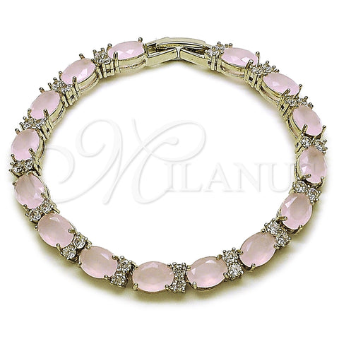 Rhodium Gold Filled Tennis Bracelet, Cluster Design, with Rose Water Opal and White Cubic Zirconia, Polished, Rhodium Finish, 03.206.0004.14.07 (06 MM Thickness, 7 Inches Length)