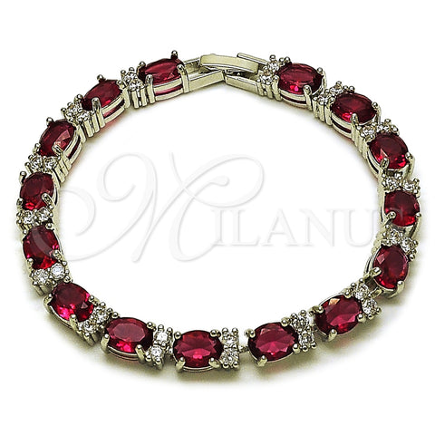 Rhodium Gold Filled Tennis Bracelet, Cluster Design, with Ruby and White Cubic Zirconia, Polished, Rhodium Finish, 03.206.0004.16.07 (06 MM Thickness, 7 Inches Length)
