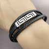 Stainless Steel Fancy Bracelet, Greek Key Design, Black Leather Finish, Steel Finish, 03.462.0001.09 (20 MM Thickness, 9 Inches Length)