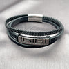 Stainless Steel Fancy Bracelet, Greek Key Design, Black Leather Finish, Steel Finish, 03.462.0001.09 (20 MM Thickness, 9 Inches Length)