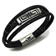 Stainless Steel Fancy Bracelet, Greek Key Design, Black Leather Finish, Steel Finish, 03.462.0001.09 (20 MM Thickness, 9 Inches Length)