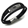 Stainless Steel Fancy Bracelet, Greek Key Design, Black Leather Finish, Steel Finish, 03.462.0001.09 (20 MM Thickness, 9 Inches Length)