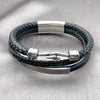Stainless Steel Fancy Bracelet, Black Leather Finish, Steel Finish, 03.462.0002.09 (21 MM Thickness, 9 Inches Length)
