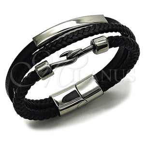 Stainless Steel Bracelet — Fancy Bracelet Black Leather 03. 21 MM Thickness — main product view — SKU 164730 | Acero Inoxidable brazalete — elegante Bracelet negro Leather 03. 21 MM Thickness — SKU 164730