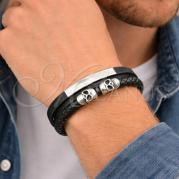 Stainless Steel Bracelet — Fancy Bracelet Skull Design Black Leather 03. 22 — alternate product view — SKU 164731 | Acero Inoxidable brazalete — elegante Bracelet Skull diseño negro Leather 03. 22 — SKU 164731