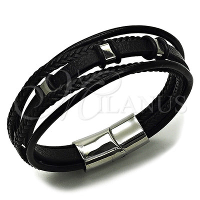 Stainless Steel Fancy Bracelet, Black Leather Finish, Steel Finish, 03.462.0004.09 (25 MM Thickness, 9 Inches for wholesale, main product view