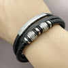Stainless Steel Fancy Bracelet, Black Leather Finish, Steel Finish, 03.462.0006.09 (22 MM Thickness, 9 Inches Length)