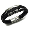 Stainless Steel Fancy Bracelet, Black Leather Finish, Steel Finish, 03.462.0006.09 (22 MM Thickness, 9 Inches Length)