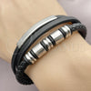 Stainless Steel Fancy Bracelet, Black Leather Finish, Steel Finish, 03.462.0007.09 (24 MM Thickness, 9 Inches Length)