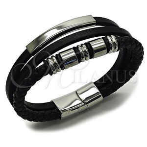 Stainless Steel Bracelet — Fancy Bracelet Black Leather 03. 24 MM Thickness — main product view — SKU 164735 | Acero Inoxidable brazalete — elegante Bracelet negro Leather 03. 24 MM Thickness — SKU 164735