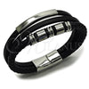 Stainless Steel Fancy Bracelet, Black Leather Finish, Steel Finish, 03.462.0007.09 (24 MM Thickness, 9 Inches Length)