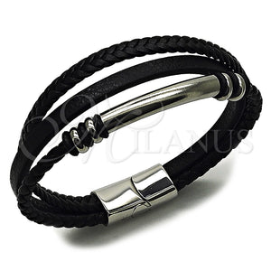 Stainless Steel Bracelet — Fancy Bracelet Black Leather 03. 19 MM Thickness — main product view — SKU 164736 | Acero Inoxidable brazalete — elegante Bracelet negro Leather 03. 19 MM Thickness — SKU 164736