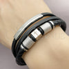 Stainless Steel Fancy Bracelet, Cross Design, Black Leather Finish, Steel Finish, 03.462.0009.09 (22 MM Thickness, 9 Inches Length)