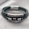 Stainless Steel Fancy Bracelet, Cross Design, Black Leather Finish, Steel Finish, 03.462.0009.09 (22 MM Thickness, 9 Inches Length)