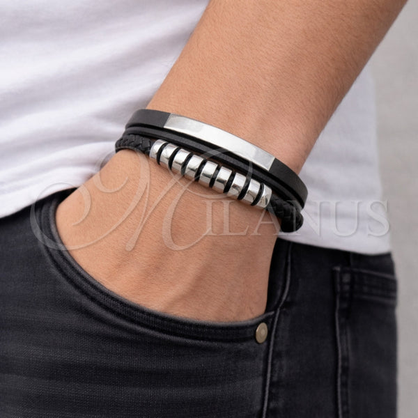 Stainless Steel Bracelet — Fancy Bracelet Twist and Spiral Design Black Leather — alternate product view — SKU 164738 | Acero Inoxidable brazalete — elegante Bracelet Twist and Spiral diseño negro Leather — SKU 164738
