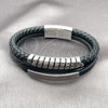 Stainless Steel Fancy Bracelet, Twist and Spiral Design, Black Leather Finish, Steel Finish, 03.462.0010.09 (21 MM Thickness, 9 Inches Length)