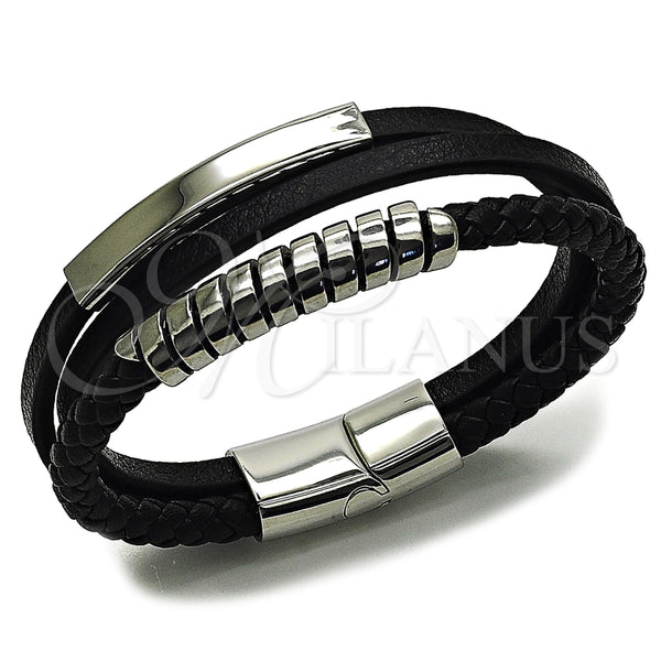 Stainless Steel Bracelet — Fancy Bracelet Twist and Spiral Design Black Leather — main product view — SKU 164738 | Acero Inoxidable brazalete — elegante Bracelet Twist and Spiral diseño negro Leather — SKU 164738