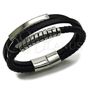 Stainless Steel Bracelet — Fancy Bracelet Twist and Spiral Design Black Leather — main product view — SKU 164738 | Acero Inoxidable brazalete — elegante Bracelet Twist and Spiral diseño negro Leather — SKU 164738