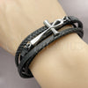Stainless Steel Fancy Bracelet, Cross Design, Black Leather Finish, Steel Finish, 03.462.0011.09 (25 MM Thickness, 9 Inches Length)