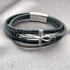 Stainless Steel Fancy Bracelet, Cross Design, Black Leather Finish, Steel Finish, 03.462.0011.09 (25 MM Thickness, 9 Inches Length)