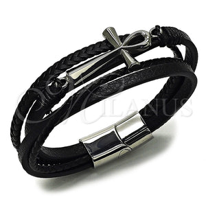 Stainless Steel Bracelet — Fancy Bracelet Cross Design Black Leather 03. 25 — main product view — SKU 164739 | Acero Inoxidable brazalete — elegante Bracelet cruz diseño negro Leather 03. 25 — SKU 164739