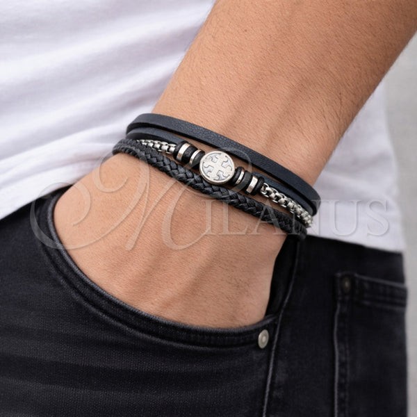 Stainless Steel Bracelet — Fancy Bracelet Cross and Box Design Black Leather — alternate product view — SKU 164741 | Acero Inoxidable brazalete — elegante Bracelet cruz and Box diseño negro Leather — SKU 164741