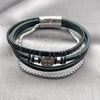 Stainless Steel Fancy Bracelet, Cross and Box Design, Black Leather Finish, Steel Finish, 03.462.0013.09 (22 MM Thickness, 9 Inches Length)