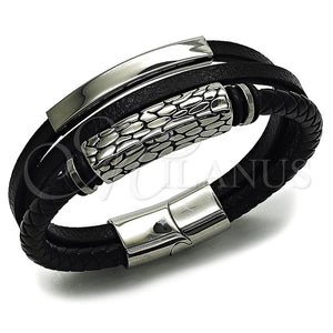 Stainless Steel Bracelet — Fancy Bracelet Nameplate Design Black Leather 03. 22 — main product view — SKU 164743 | Acero Inoxidable brazalete — elegante Bracelet Nameplate diseño negro Leather 03. 22 — SKU 164743
