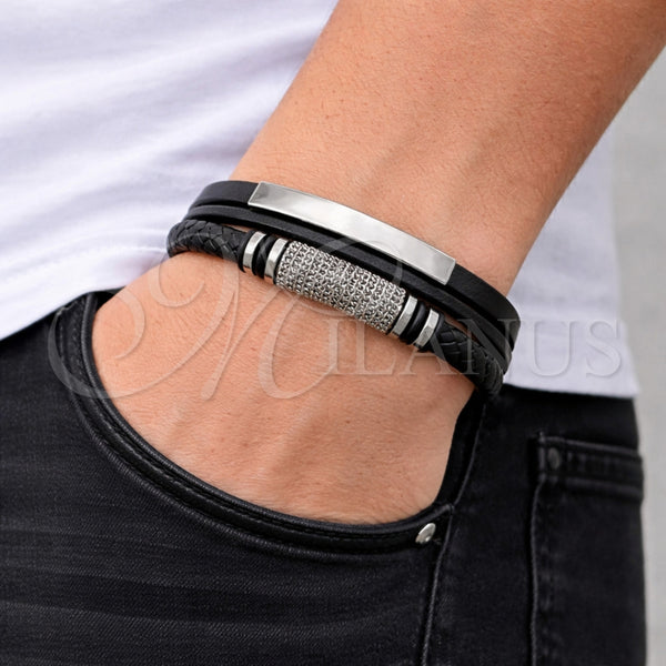 Stainless Steel Bracelet — Fancy Bracelet Nameplate and Miami Cuban Design Black — alternate product view — SKU 164745 | Acero Inoxidable brazalete — elegante Bracelet Nameplate and Miami Cuban diseño negro — SKU 164745