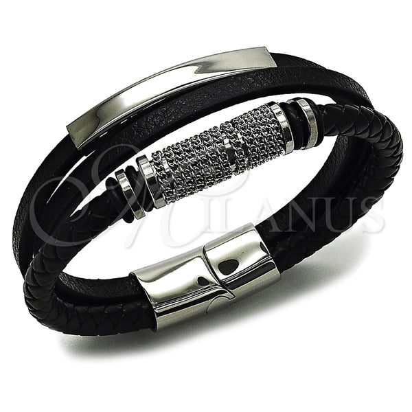 Stainless Steel Bracelet — Fancy Bracelet Nameplate and Miami Cuban Design Black — main product view — SKU 164745 | Acero Inoxidable brazalete — elegante Bracelet Nameplate and Miami Cuban diseño negro — SKU 164745