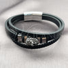 Stainless Steel Fancy Bracelet, Lion Design, Black Leather Finish, Steel Finish, 03.462.0018.09 (24 MM Thickness, 9 Inches Length)