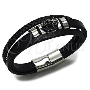 Stainless Steel Bracelet — Fancy Bracelet Lion Design Black Leather 03. 24 — main product view — SKU 164746 | Acero Inoxidable brazalete — elegante Bracelet Lion diseño negro Leather 03. 24 — SKU 164746