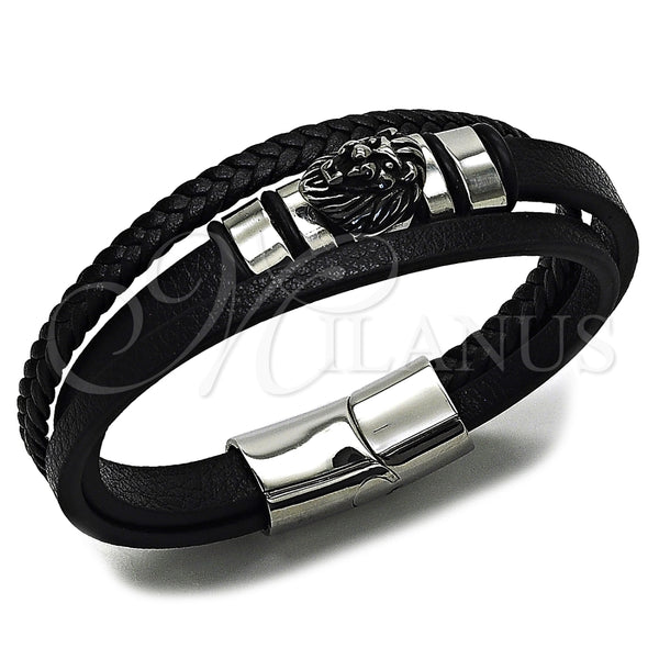 Stainless Steel Bracelet — Fancy Bracelet Lion Design Black Leather 03. 24 — main product view — SKU 164746 | Acero Inoxidable brazalete — elegante Bracelet Lion diseño negro Leather 03. 24 — SKU 164746