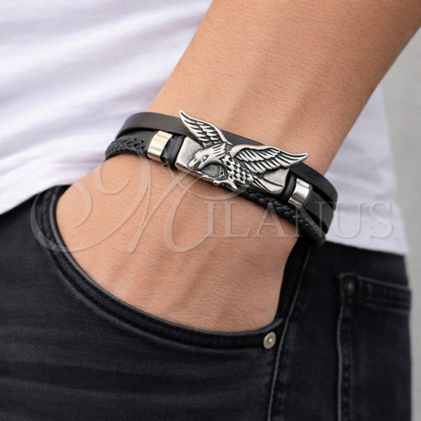 Stainless Steel Bracelet — Fancy Bracelet Eagle Design Black Leather 03. 30 — alternate product view — SKU 164747 | Acero Inoxidable brazalete — elegante Bracelet Eagle diseño negro Leather 03. 30 — SKU 164747