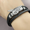 Stainless Steel Fancy Bracelet, Eagle Design, Black Leather Finish, Steel Finish, 03.462.0019.09 (30 MM Thickness, 9 Inches Length)