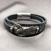 Stainless Steel Fancy Bracelet, Eagle Design, Black Leather Finish, Steel Finish, 03.462.0019.09 (30 MM Thickness, 9 Inches Length)