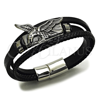 Stainless Steel Fancy Bracelet, Eagle Design, Black Leather Finish, Steel Finish, 03.462.0019.09 (30 MM for wholesale, main product view