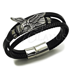 Stainless Steel Bracelet — Fancy Bracelet Eagle Design Black Leather 03. 30 — main product view — SKU 164747 | Acero Inoxidable brazalete — elegante Bracelet Eagle diseño negro Leather 03. 30 — SKU 164747