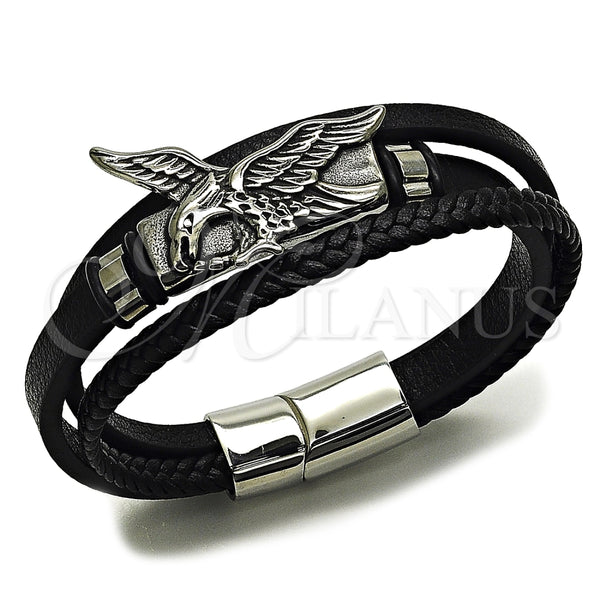 Stainless Steel Bracelet — Fancy Bracelet Eagle Design Black Leather 03. 30 — main product view — SKU 164747 | Acero Inoxidable brazalete — elegante Bracelet Eagle diseño negro Leather 03. 30 — SKU 164747