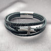 Stainless Steel Fancy Bracelet, Cross Design, Black Leather Finish, Steel Finish, 03.462.0020.09 (23 MM Thickness, 9 Inches Length)