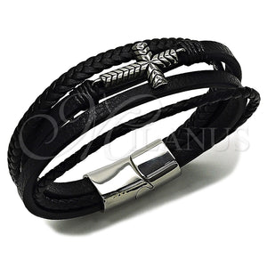 Stainless Steel Bracelet — Fancy Bracelet Cross Design Black Leather 03. 23 — main product view — SKU 164748 | Acero Inoxidable brazalete — elegante Bracelet cruz diseño negro Leather 03. 23 — SKU 164748