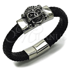 Stainless Steel Bracelet — Fancy Bracelet Skull Design Black Leather 03. 25 — main product view — SKU 164749 | Acero Inoxidable brazalete — elegante Bracelet Skull diseño negro Leather 03. 25 — SKU 164749