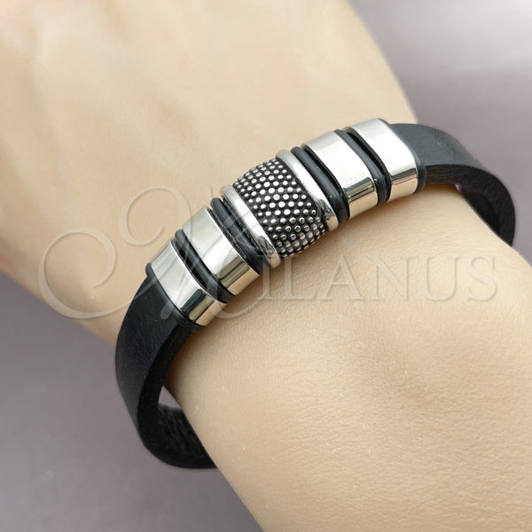 Stainless Steel Bracelet — Fancy Bracelet Black Leather 03. Thickness 9 Inches — alternate product view — SKU 164750 | Acero Inoxidable brazalete — elegante Bracelet negro Leather 03. Thickness 9 Inches — SKU 164750