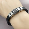Stainless Steel Fancy Bracelet, Black Leather Finish, Steel Finish, 03.462.0022.09 (Thickness, 9 Inches Length)