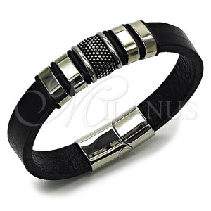 Stainless Steel Bracelet — Fancy Bracelet Black Leather 03. Thickness 9 Inches — main product view — SKU 164750 | Acero Inoxidable brazalete — elegante Bracelet negro Leather 03. Thickness 9 Inches — SKU 164750