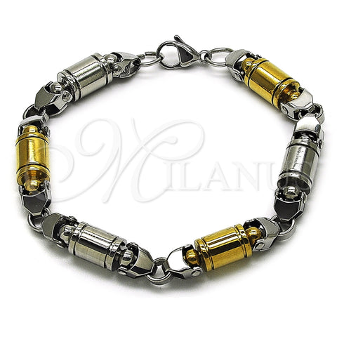 Stainless Steel Solid Bracelet, Polished, Two Tone, 03.461.0002.09 (09 MM Thickness, 9 Inches Length)